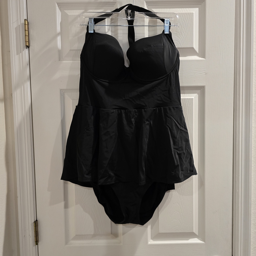 Black Halter underwire one piece swimsuit